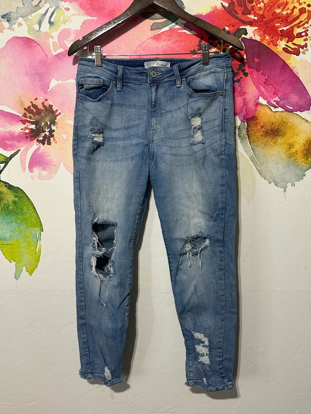 Kancan Womens Kaden High Rise Ankle Skinny Jeans Size 11/29 Med Blue Distressed